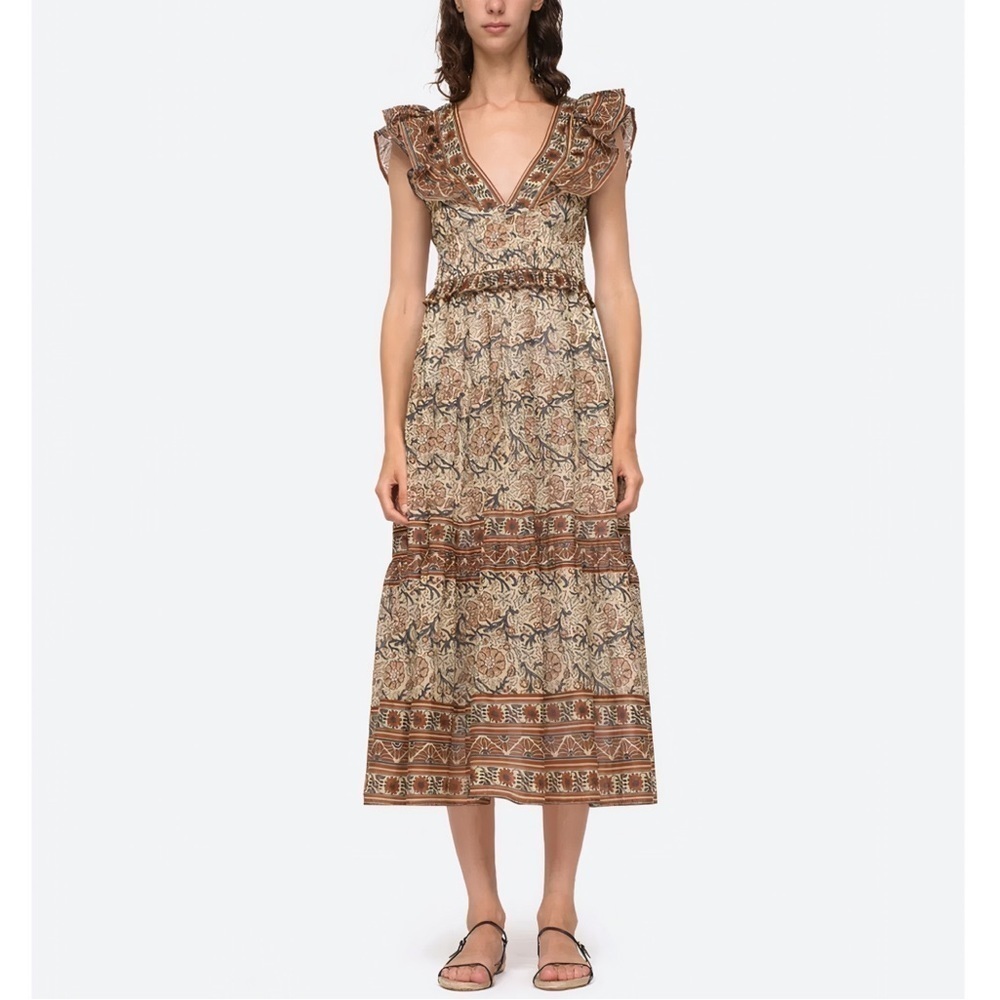 SEA New York Midi Floral Flutter-Sleeve Marlee Dress